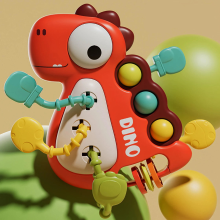 Mijn Hummeltje BabyDino – Speels & Bijtbaar – Sensorisch Trek Speelgoed Rood | Educatief Speelgoed