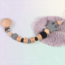 Mijn Hummeltje Personalized Pacifier Chain – Veilig & Stijlvol   Gepersonaliseerde fopspeenketting Grijs | Educatief Speelgoed