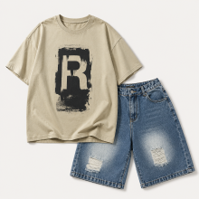 Mijn Hummeltje CoolBoys – Stoer & Comfortabel – Jongens Outfit met Shirt en Spijkerbroek Short Kaki / 150 (8–9 jaar) | Educatief Speelgoed