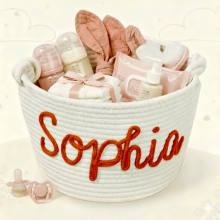 Mijn Hummeltje CuddleBasket – Schattig & Persoonlijk – Gepersonaliseerde Luiermand M (24x18cm) / Oranje | Educatief Speelgoed