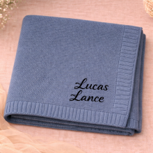 Mijn Hummeltje Personalized Baby Blanket – Zacht & Uniek – Katoenen Gepersonaliseerd Geborduurde Deken Donkerblauw / Zwart | Educatief Speelgoed