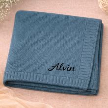 Mijn Hummeltje Personalized Baby Blanket – Zacht & Uniek – Katoenen Gepersonaliseerd Geborduurde Deken Blauw meer / Zwart | Educatief Speelgoed