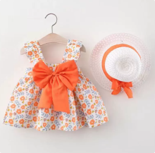 Mijn Hummeltje Mini Fashion™ – Zoet & Zomers – Fruit Jurk (incl. GRATIS strohoed) Oranje Bloemenprint / 100 (2–3 jaar) | Educatief Speelgoed