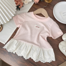 Mijn Hummeltje Polo Premium – Zacht & Schattig – T shirt met Kanten Rand Roze / 120 (5–6 jaar) | Educatief Speelgoed