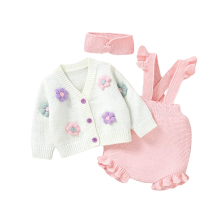 Mijn Hummeltje FloraKnit – Zacht & Schattig – Baby Outfit met Vestje, Tuinbroek en Haarband Roze / 80 (9–12 maanden) | Educatief Speelgoed