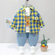 Mijn Hummeltje Mini Fashion™   Peuter & Avontuur    3 delige Kleding Set Geel/Blauw geblokt / 100 (3 jaar) | Educatief Speelgoed