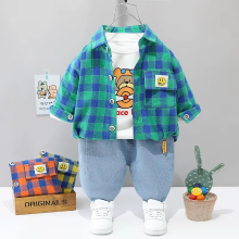 Mijn Hummeltje Mini Fashion™   Peuter & Avontuur    3 delige Kleding Set Groen/Blauw geblokt / 110 (4 jaar) | Educatief Speelgoed