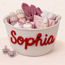 Mijn Hummeltje CuddleBasket – Schattig & Persoonlijk – Gepersonaliseerde Luiermand L (30x18cm) / Rood | Educatief Speelgoed