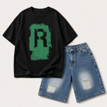Mijn Hummeltje CoolBoys – Stoer & Comfortabel – Jongens Outfit met Shirt en Spijkerbroek Short Zwart / 120 (5–6 jaar) | Educatief Speelgoed