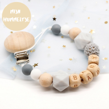 Mijn Hummeltje Woods™   Gepersonaliseerde Fopspeen ketting Grijs | Educatief Speelgoed