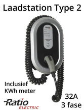 Ratio EV Laadstation type 2, 32A, 3 fase, laadkabel spiraal + KWh meter