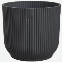 Elho Vibes Fold Rond 22 cm   Antraciet   Stijlvolle Grijze Pot met Verticale Ribbel