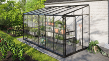 Vitavia Ida muurserre 7,8m² met veiligheidsglas   Zwart   Met dubbele schuifdeur (B120 cm) en fundering