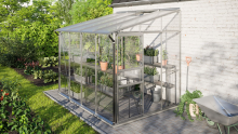 Vitavia Ida muurserre 5,2m² met veiligheidsglas   Aluminium   Met dubbele schuifdeur (B120 cm) en fundering