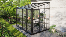 Vitavia Ida muurserre 5,2m² met veiligheidsglas   Zwart   Met dubbele schuifdeur (B120 cm) en fundering