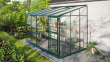 Vitavia Ida muurserre 6,5m² met veiligheidsglas   Donkergroen   Met dubbele schuifdeur (B120 cm) en fundering