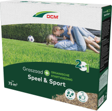 DCM graszaad 1,5kg tot 75m²   2 in 1 Speel & Sport Plus incl. Organische startvoeding   ijzersterk gazon