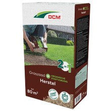 DCM graszaad 1,2kg tot 80m²   2 in 1 Herstel Plus incl. Organische startvoeding   kale plekken herstellen