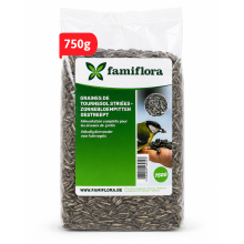 Famiflora Gestreepte Zonnebloempitten   750g Zak   Klassiek Vogelvoer   Voeding voor tuinvogels   Wintervoer