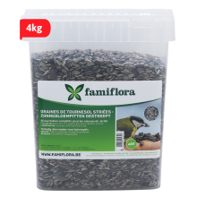 Famiflora gestreepte Zonnebloempitten   4kg Emmer   Handige Grootverpakking   Voeding voor tuinvogels   Wintervoer