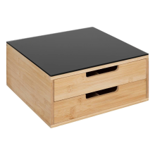 5Five Koffie Cup Houder   2 Lades   30 x 30 x 14 cm   Bamboe   Zwart/Bruin
