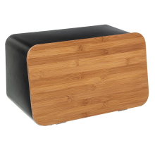 5Five Broodtrommel met deksel/snijplank   37x22x23 cm   Zwart metaal/bamboe