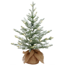 National Tree Company Cambridge flocked verlichte tafelkerstboom   75 cm   0   Diameter 51 cm   189 tips   35 ledlampjes (warm wit)   Besneeuwd/Frosted   Jute zak