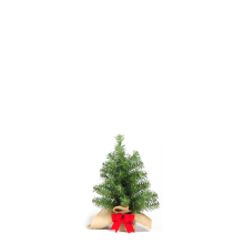 Famiflora Forest Table Tree kunst (tafel)kerstboom   30 cm   groen   Diameter 25 cm   38 tips   met rode strik   jute zak