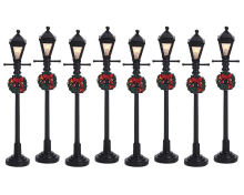 Lemax   'Gas Lantern Street Lamp'   Set van 8 stuks   Verlicht accessoire   Exclusief adapter (werkt ook op batterijen)