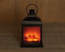 Anna's Collection Lantaarn met haard   zwart   L15 x B12 x H23,5 cm   ledverlichting met vlameffect   met timer   werkt op batterijen