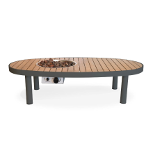 Happy Cocooning Riviera 140 Vuurtafel   140x74cm   Smokey Anthracite   Ovaal Aluminium & Acacia