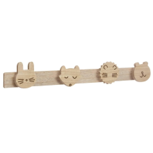 Atmosphera Wild Kapstok 4 haken   55 x 8 cm   Naturel hout   Dierenkoppen