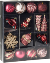Christmas Decoration set van 20 plastic kerstornamenten   bordeaux
