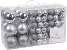Hermie Christmas Collection   set van 94 plastic kerstballen   Diameter 3cm tot 10 cm   zilver