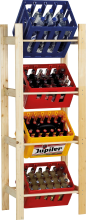 Practo Home houten krattenrek voor 4 kratten (1 hoog krat)   155x60x40cm