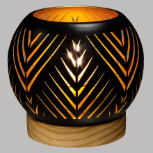 Atmosphera ronde LED lantaarn   Diameter 14.5 Cm   Houten voet   Bollenlamp op batterij (Exclusief)