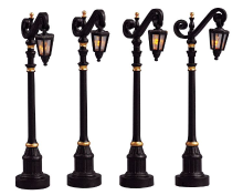 Grothe Lemax   'Colonial Street Lamp'   Set van 4 stuks   Verlicht accessoire   Exclusief adapter (werkt ook op batterijen)