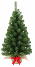 National Tree Company Noble Table Tree Burlap verlichte (tafel)kunstkerstboom   91 cm   groen   35 ledlampjes   Diameter 51 cm   114 tips   met rode strik   jute zak
