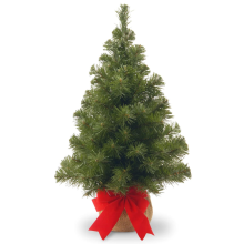 National Tree Company Noble Table Tree Burlap verlichte (tafel)kunstkerstboom   91 cm   groen   Diameter 51 cm   114 tips   met rode strik   jute zak