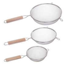 5Five Keukenzeef set   3 stuks (Klein/Middel/Groot)   INOX met houten handvat