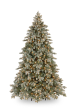National Tree Company Poly Frosted Colorado Hinged verlichte kunstkerstboom   243 cm   Bevroren blauw   Diameter 170 cm   2544 tips   650 ledlampjes (warm wit)   Metalen voet