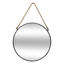 Atmosphera Wandspiegel   Ø 38 cm   Zwart metaal   Met jute touw