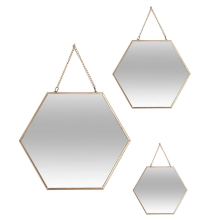 Atmosphera Wandspiegels Hexagon   Set van 3   Goud   Met ketting