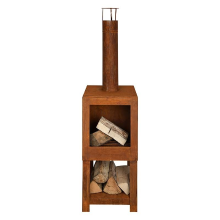 Esschert Design terraskachel met houtopslag roest