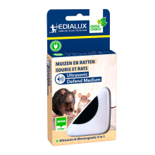 Edialux Ultrasonic Defend Muizen & Ratten Medium   Bereik van maximaal 230m²   Afweer tegen muizen en ratten   Electromagnetische en ultrasone verjager voor binnenshuis gebruik