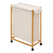 5Five Bamboe Wasmand op wieltjes   52 Liter   55 x 28 x 80 cm   Beige