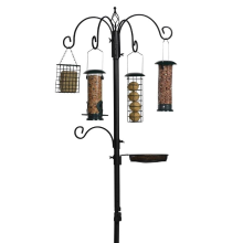 Bûten Gift   Voederstation met 5 haken, 4 feeders, voedertray & vogelbadje   H 185 cm   zwart