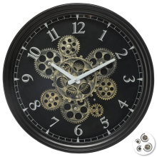 Atmosphera wandklok 'Meca'   Luxe metal   Diameter 38 cm   Met draaiende tandwielen   Zwart
