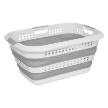5Five Opvouwbare Wasmand   Kunststof   Grijs & Wit   45 Liter