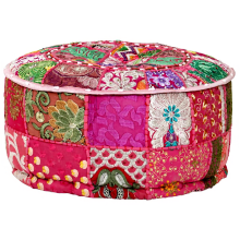 VidaXL Handgemaakte katoenen poef   Rond, roze, 40 x 20 cm